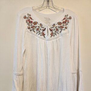 Time and Tru White Blouse Medium With Flowers